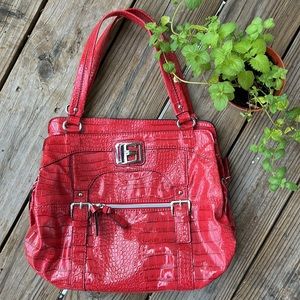 LAST CHANCE Red Faux Snakeskin Crocodile Skin Guess Purse Shoulder Bag